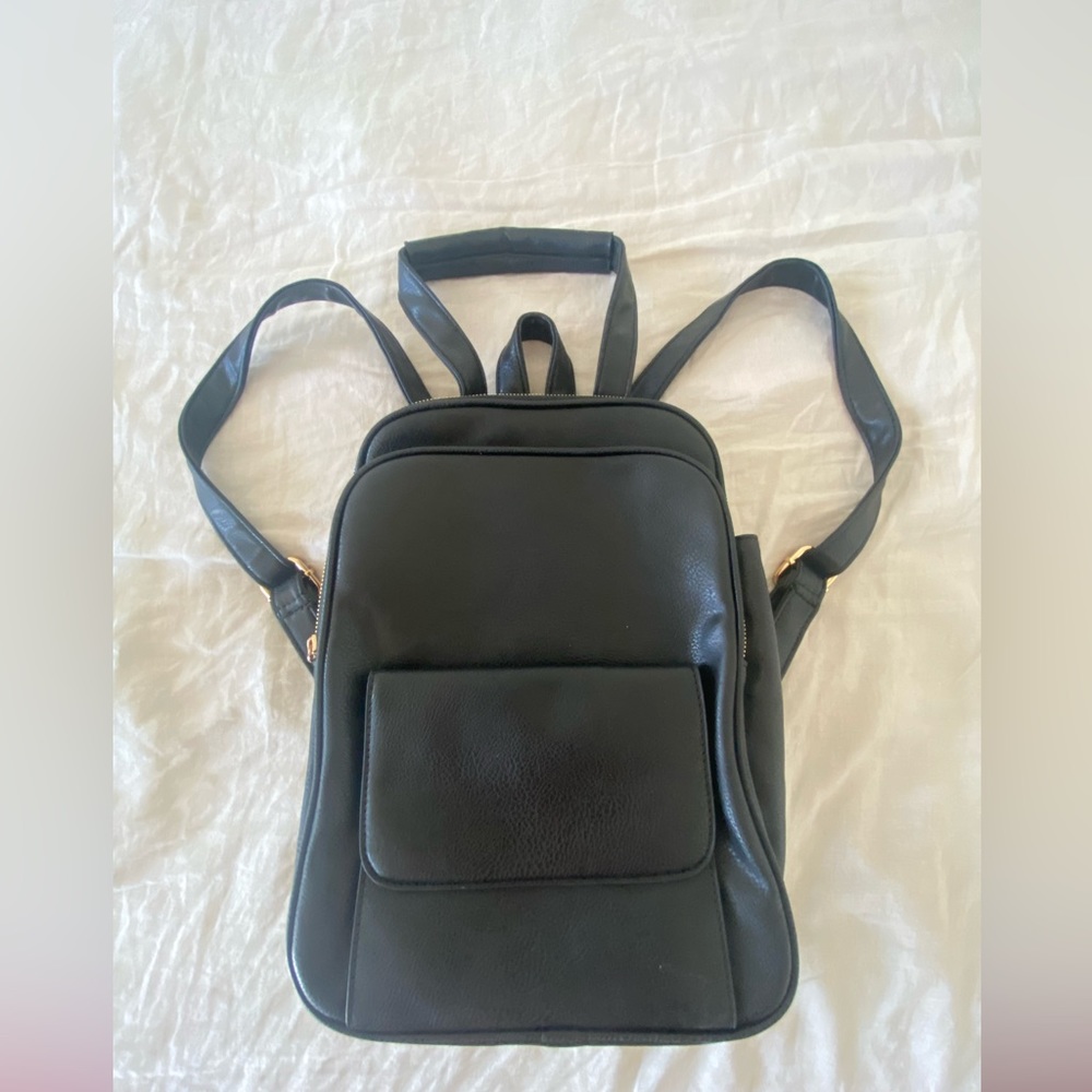 Italian Leather Black Backpack